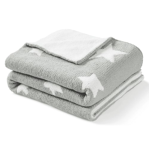 CREVENT Soft  Warm Gray Star Chenille Knitted Baby Receiving Blanket