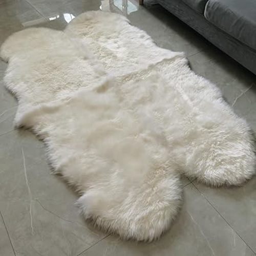 Kopal Genuine Australian Sheepskin Rug, Real Lambskin Area Rug, 4x6 ft 4 Pelt Sheep Skin, Natural White