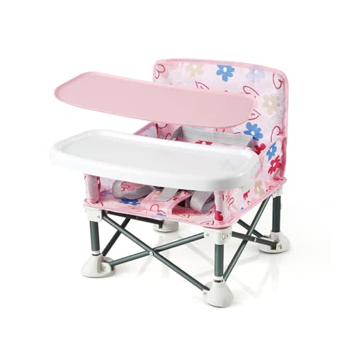PandaEar Portable Baby Seat Travel| Compact Fold with Straps for Indoor/Outdoor Use| Great for Camping, Beach, Lawn |Toddlers, Kids, Boys, Girls (with Placemat, Pink)