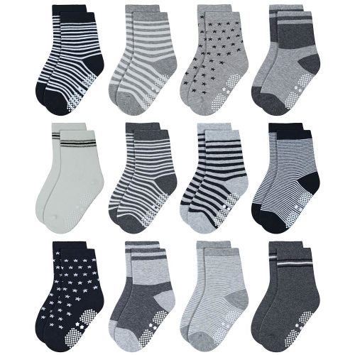 RATIVE Non Skid Anti Slip Crew Socks With Grips for Baby Infant Toddlers Kids Boys