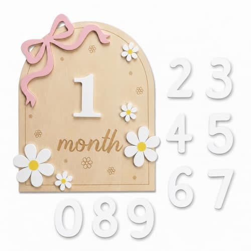 Baby Monthly Milestone Signs,1-12 Monthly Baby Milestone, Wooden Milestone | 3D Milestone Cards for Boy & Girl, Baby Months Signs, Baby Months Milestone, Newborn Photography Props, Double-Sided