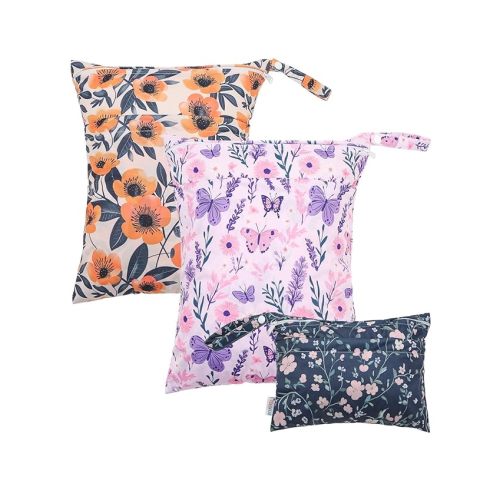 ALVABABY 3 pcs Cloth Diaper Wet Dry Bags Waterproof Reusable with Two Zippered Pockets Travel Beach Pool Daycare Soiled Baby Items Yoga Gym Bag for Swimsuits or Wet Clothes Small Medium Large 3L-SML13