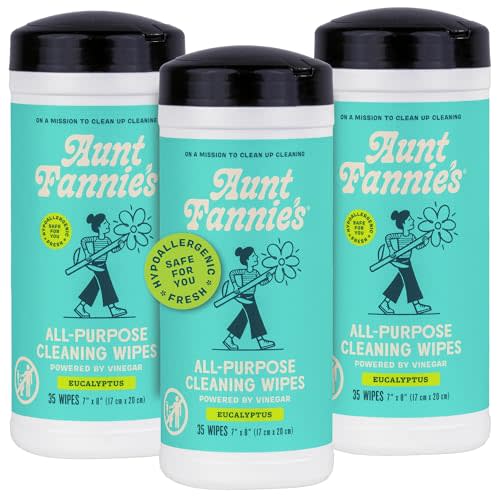Aunt Fannie's Natural Cleaning Vinegar Wipes, Multipurpose Surface Cleaner, Eucalyptus Scent, 35 Count (Pack of 3)