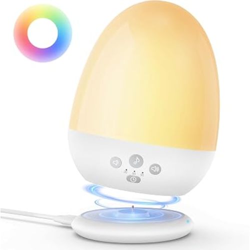 Night Light with 18 White Noise Sound, Stepless Dimmable RGB Egg Light