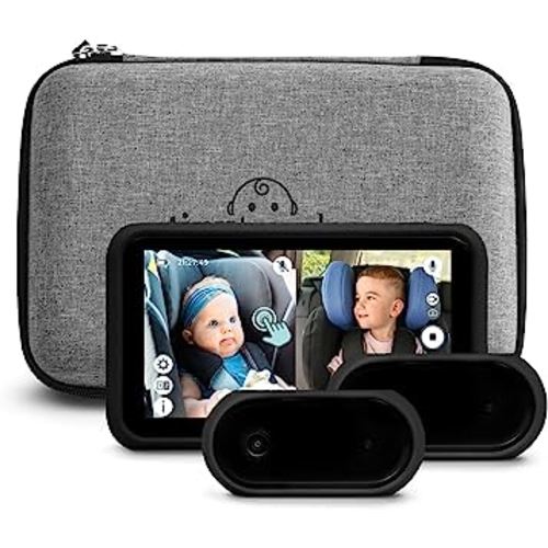 Tiny Traveler Baby Monitor Portable Baby Car Camera with Add-On Camera & Travel Kit, Wireless Baby Car Camera with Sound, Night Vision HD 720p 5" Touchscreen LCD Monitor, Battery Powered- Black