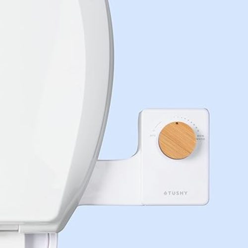 TUSHY Fresh Cool Water Bidet: Ultra Slim Toilet Seat Attachment (Non-Electric Self-Cleaning Hygienic Nozzle) Easy DIY Install &lt;10 Min | Adjustable Water Pressure, Bamboo Knob