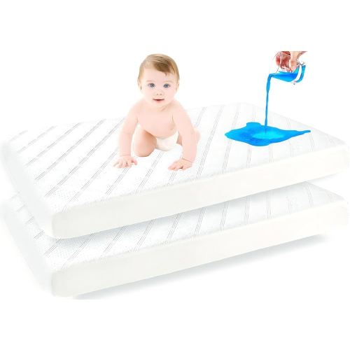 Kmall Premium Ultra Soft Crib Mattress Protector 2Pack Waterproof Bassinet Mattress Pad Cover- Toddler and Baby Crib Fitted Cover -Washable and Breathable with 7 Inches Deep Skirt (White, 28" x 52")