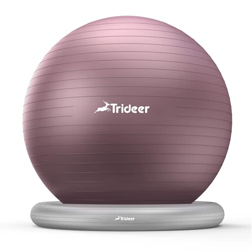 Trideer Exercise Yoga Ball Chair with Base for Home Office Desk, Stability & Fitness Ball Seat to Relieve Back Pain, Home Gym Workout for Abs, Pregnancy Ball with Pump