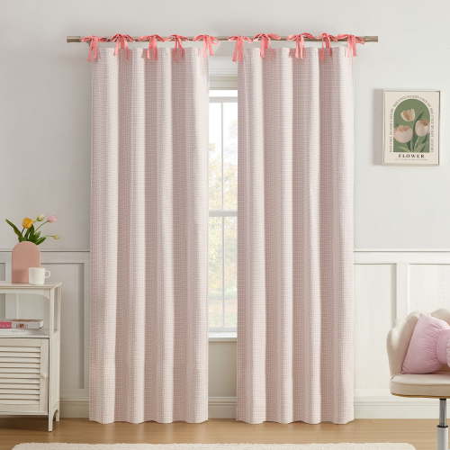 Ecologee Jill 100% Blackout Tie Top Single Indoor Curtain Panel, Coral, 38" W x 84" L