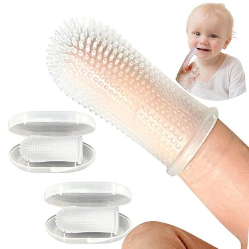 Itsy Bitsy Baby Toothbrush, Pediatrician Recommended, 360 Degree Bristle Silicone Baby Toothbrush 6 to 12 Months, and Toddler Toothbrushes 1-2, Set of 2 - Clear