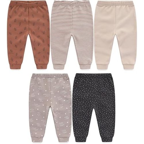 JELYLOVE Unisex Baby Boy Girl Pants Sets Cotton Soft Infants Bottoms Casual 5 Pack 0-12 Month Babies' Leggings