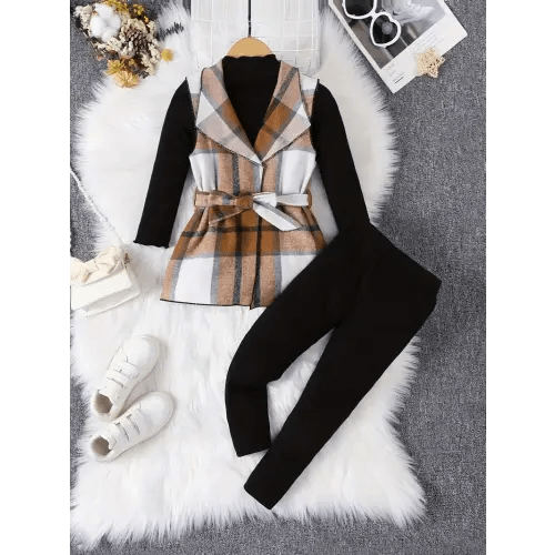 girls elegant outftis sleeveless jacket + pullover + - Temu Canada