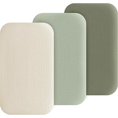 Muslin Bedside Sleeper Bassinet Fitted Sheets, 3 Pack Cotton Baby Sheet for Boys & Girls, Soft, Compatible with Baby Delight, Dream On Me, AMKE and Other Rectangle Mattress (Leaf Green)