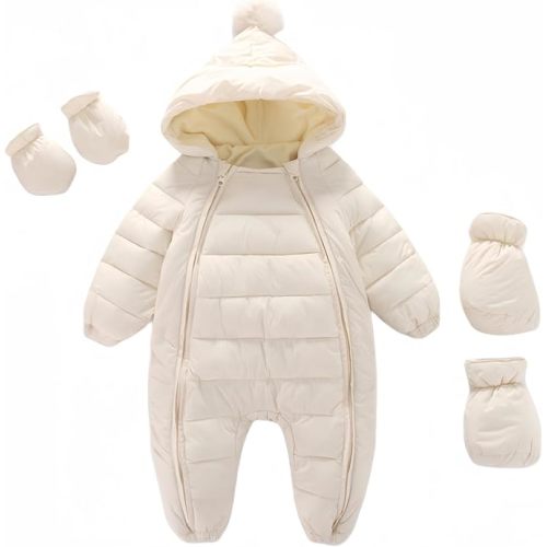 Baby Snow Suit 3 Pcs Baby Flannel Lining Snowsuit Unisex Winter Warm Jumpsuit Double Zip Up Romper