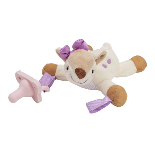 Dr. Brown's Baby Lovey Pacifier and Teether Holder, Deer with Pink HappyPaci, 100% Silicone, 0-6m (Packaging May Vary)