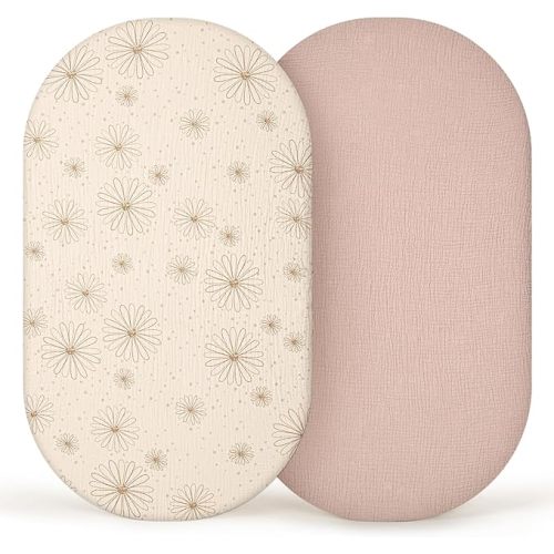 lulumoon Muslin Bassinet Sheets Baby: Cotton Bassinet Sheets Fitted for Boys and Girls - for Oval Rectangle or Hourglass Mattress