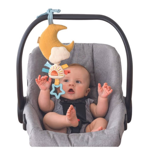 Itzy Ritzy – Musical Pull-Down Toy - Bitzy Notes Baby Musical Toy Attaches to Car Seat, Play Gym, or Stroller & Plays a Soothing Melody, for Ages 0 Months and Up (Moon)