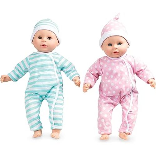 Melissa & Doug Mine to Love Twins Luke & Lucy 15” Light Skin-Tone Boy and Girl Baby Dolls with Rompers, Caps, Pacifiers - Twin Baby Dolls, First Baby Dolls for Toddlers 18 Months and Up