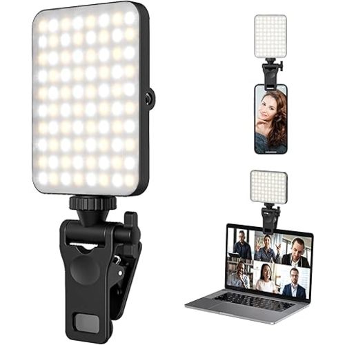 Rechargeable Selfie Light & Phone Light Clip for iPhone - Phone LED Light with Adjustable Brightness, Perfect for Selfies, Makeup, TikTok, Live Streaming & Video Conferencing Black