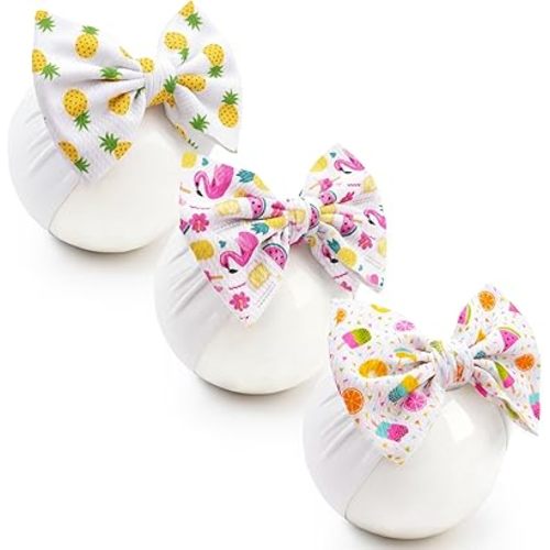 Baby Bow Headbands 3 Pcs Baby Girl Headbands with Bows Soft Nylon Fruit Print Headband Bows for Baby Girls, Newborns, Infants