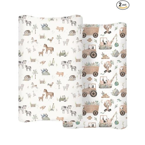 Changing Pad Cover for Baby Boys Girls 2 Pack, Fits Standard 32”×16” Changing Table Pads, Silky Breathable Stretch Knit, Machine Washable (Little Farm)