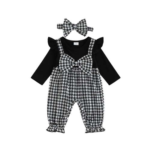 Loicainy Baby Toddler Girl Fall Jumpsuit 3 6 9 12 18 Months Long Sleeve Round Neck Bow Front Patchwork Romper