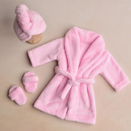 Baby Bathrobe Outfit, Newborn SPA Costume, Pink Slippers, Soft Towel, Boy and Girl Photo Props, Infant Sauna Set, Unique Baby Shower Gift