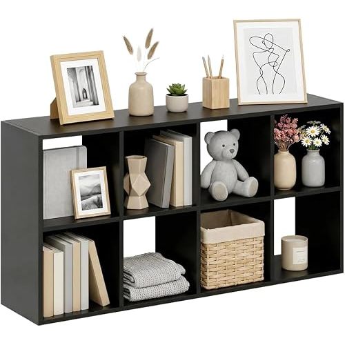 8 Cube Storage Organizer Shelf, Open Cube Bookshelf, Reversible Bookcase, Sturdy Modern Storage for Home Office, Bedroom, Living Room, Deep Black