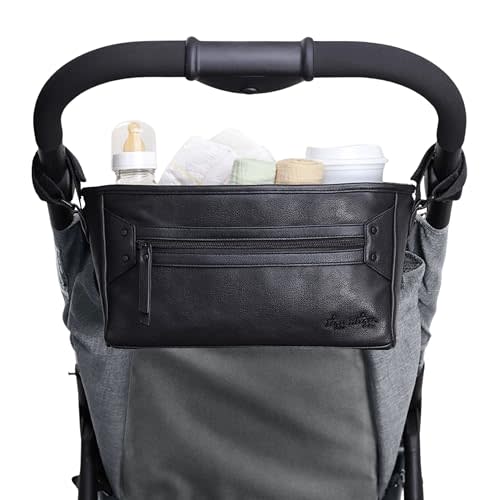 Itzy Ritzy Adjustable Stroller Caddy and Organizer Bag Featuring Front Zippered Pocket, 2 Built-In Interior Pockets & Adjustable Straps to Fit Nearly Any Stroller (Black)