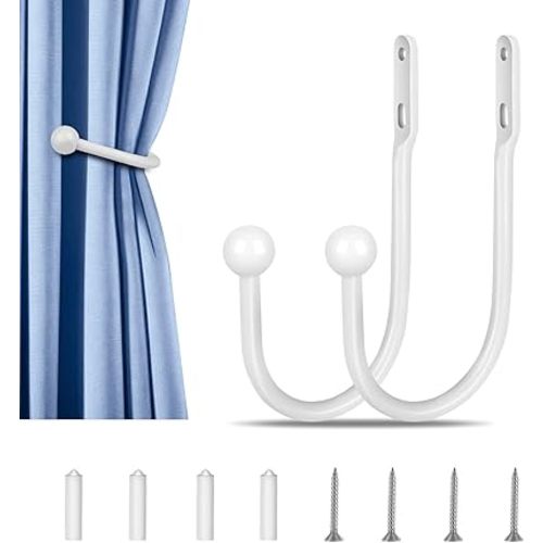 2 PCS Curtain Holdbacks, Wall Mounted Drapery Tiebacks Simple Style, White