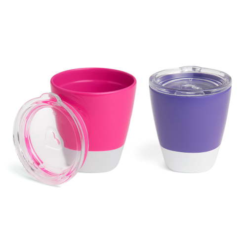 Munchkin® Splash™ Open Toddler Cups with Training Lids, 7 oz, Pink/Purple, Unisex, 2 Pack