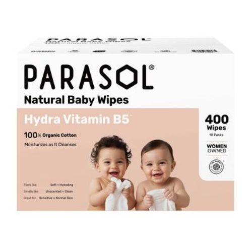 Parasol 100% Organic Cotton Hydra Vitamin B5 Baby Wipes - 10 Packs - 400ct: Hypoallergenic, Vegan, Sensitive Skin