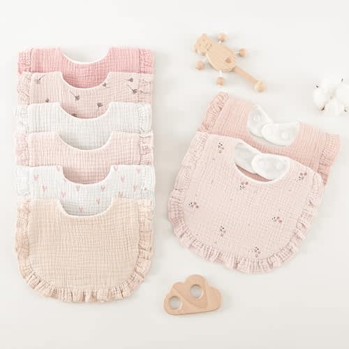 Bearmoss 8 Pack Muslin Baby Bibs for Drooling and Teething, Soft Bibs for Girls, Boys, Newborn