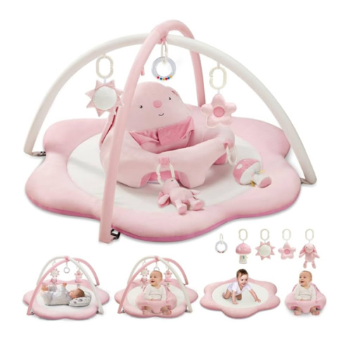 3-in-1 Baby Play Mat, Baby Seats for Infants for Sitting Up, Tummy Time Mat with 5 Detachable Toys, Baby Activity Gym & Playmats for Babies 0-6 6-12 Months, Newborn Baby Shower Gifts