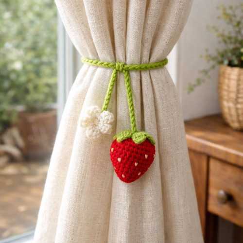 Crochet Curtain Tieback, Handmade Flower Curtain Holder, Cute Fruit Tie Back, Boho Curtain Decor, Nursery Room Decor, Home Decor