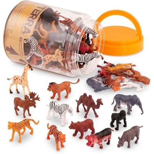 Terra by Battat – 60 Pieces Wild Creatures Tube – Realistic Mini Animal Figurines – Lion, Hippo, Tiger, Bear & More Safari Animals – Educational Toys for Kids & Toddlers 3+ Years