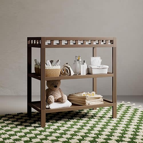 Storkcraft Morningside Changing Table (Hazelnut) – GREENGUARD Gold Certified Baby Changing Table, Includes Waterproof Diaper Changing Pad, Easy 30-Minute Assembly, 2 Open Shelves for Storage