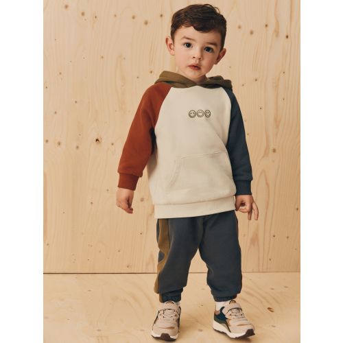 Ecru Off White and Charcoal Grey Colourblock Hoodie and Joggers Set (3mths-7yrs)