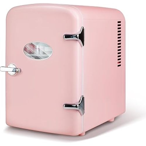 HealSmart Portable Mini Fridge, 4 Liter 6 Can Cooler and Warmer Compact Refrigerators with Observation Window, 100% Freon-Free & Eco Friendly for Drinks, 4L, Pink