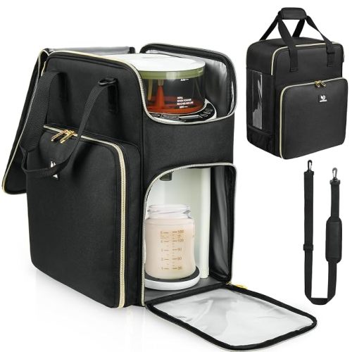 Carrying Case Compatible with Baby Brezza Formula Pro Advanced Formula Dispenser Machine, Insulated Formula Mixer Travel Bag with Shoulder Strap for Baby Essentials, Black
