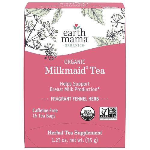 Earth Mama Organic Milkmaid® Tea | Lactation Support Herbal Tea Bags for Breastfeeding, Decaf Lactation Supplement for Increased Breast Milk Production, With Milk Thistle & Fenugreek (16 Count)