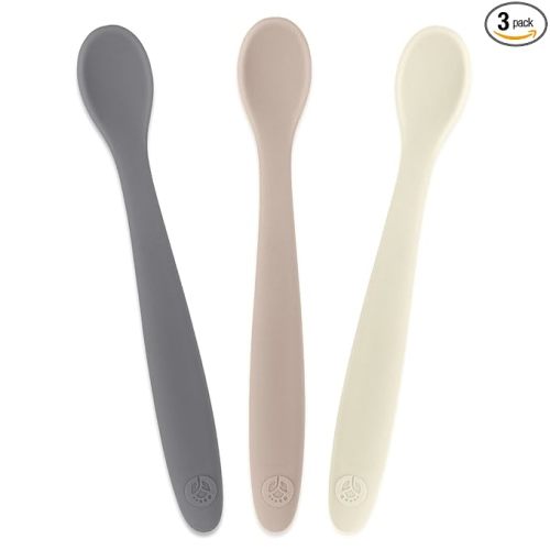 WeeSprout Silicone Baby Spoons - First Stage Infant Feeding Utensils With Soft-Tip, Bendable Kitchenware for Parent & Self-Feeding, Ultra-Durable, Dishwasher Safe, Travel Case, Set of 3