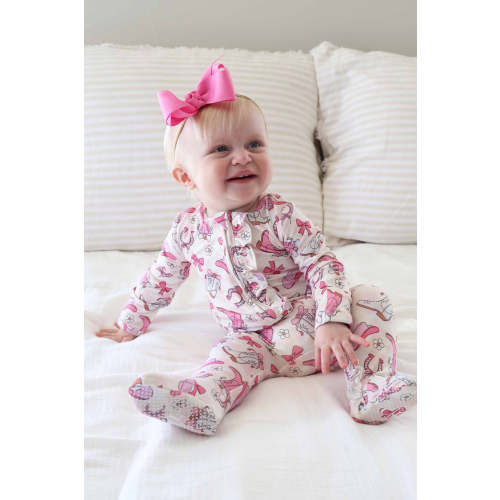 Rodeo Dreams Ruffle Zipper Footie | Pink