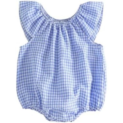 Karuedoo Newborn Infant Baby Girl Clothes Gingham Ruffle Sleeve Bubble Romper Plaid Bodysuit One Piece Summer Outfit