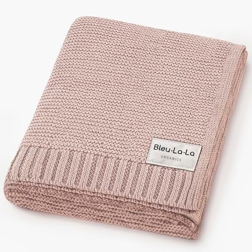 Bleu La La - 100% Organic Cotton Heritage Knit Textured Baby Quilt Blanket for Girls - Signature Heritage Knit, Soft Breathable Newborn Baby Blanket for Girls (Heritage - Blush Pink)