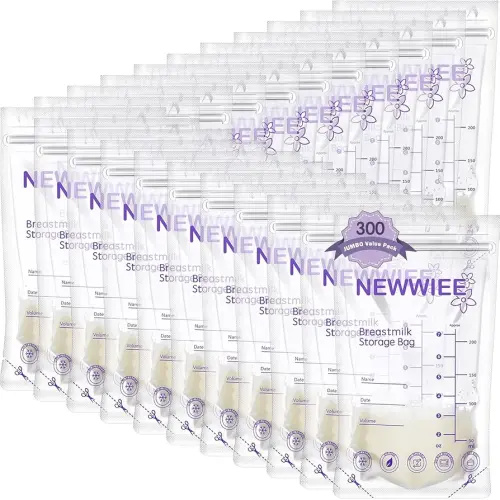 Newwiee 300 Count Breastmilk Storage Bags 8 oz Breast Milk Storing Bags Milk Storage Bags for Breastfeeding with Pour Double Seal Self Spout Standing Breastmilk Storing Bags(Purple)