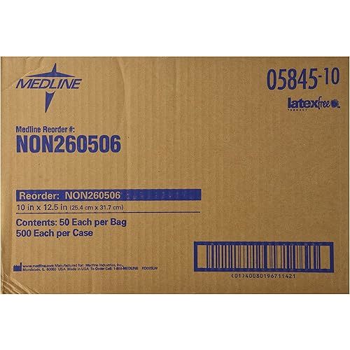 Medline Deluxe Dry Disposable Washcloths, 10 x 13 Inch, 50 Wipes Per Bag, Case of 10 Bags (500 Wipes Total)