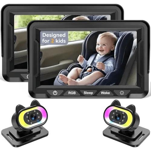 Baby Car Camera 2-Pack – HD 1080P, 150° Wide Angle, Night Vision, Adjustable LED Light, Easy Installation, Infant Safety, Rear Seat Monitoring for Car Travel