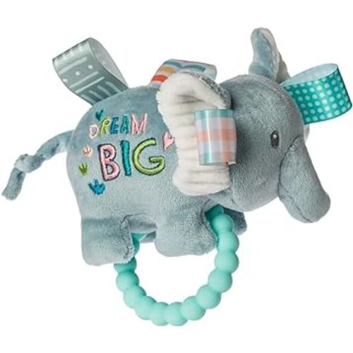 Taggies Soft Baby Rattle with Teether Ring and Sensory Tags, 6-Inches, Dream Big Elephant