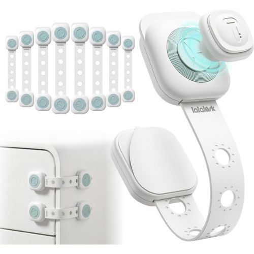 Lalalark 8 Pack Magnetic Cabinet Locks Baby Proofing Adjustable Strap 3M Adhesive No Drill Kids Safety Baby Locks for Door, Fridge, Drawers Furniture